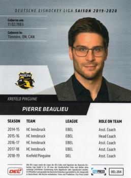 2019-20 Playercards (DEL) #DEL-204 Pierre Beaulieu Back