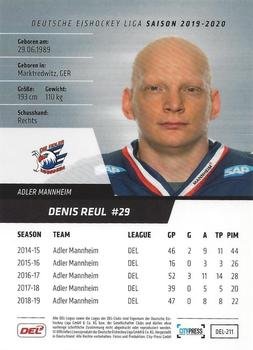 2019-20 Playercards (DEL) #DEL-211 Denis Reul Back