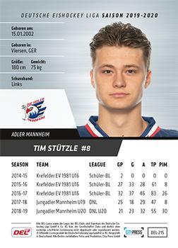 2019-20 Playercards (DEL) #DEL-215 Tim Stützle Back