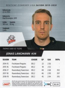 2019-20 Playercards (DEL) #DEL-261 Jonas Langmann Back