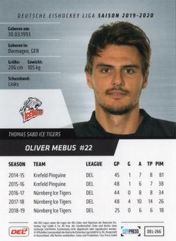 2019-20 Playercards (DEL) #DEL-266 Oliver Mebus Back