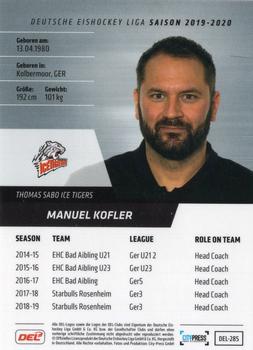 2019-20 Playercards (DEL) #DEL-285 Manuel Kofler Back
