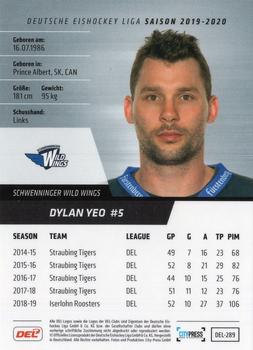 2019-20 Playercards (DEL) #DEL-289 Dylan Yeo Back