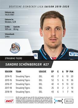 2019-20 Playercards (DEL) #DEL-332 Sandro Schonberger Back