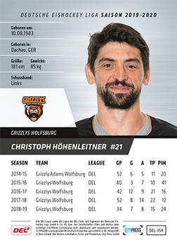 2019-20 Playercards (DEL) #DEL-354 Christoph Höhenleitner Back
