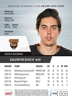 2019-20 Playercards (DEL) #DEL-357 Valentin Busch Back