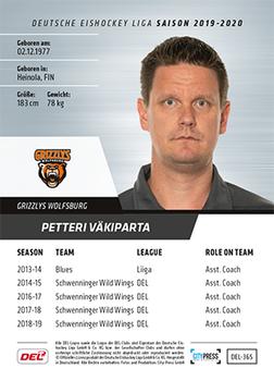 2019-20 Playercards (DEL) #DEL-365 Petteri Väkiparta Back
