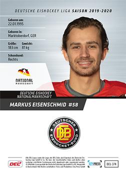 2019-20 Playercards (DEL) #DEL-374 Markus Eisenschmid Back