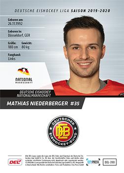 2019-20 Playercards (DEL) #DEL-390 Mathias Niederberger Back