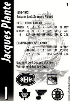 2009 Molson Export Montreal Canadiens Alumni #1 Jacques Plante Back