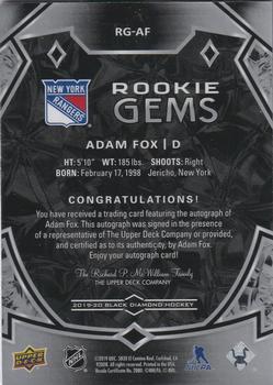 2019-20 Upper Deck Black Diamond - Rookie Gems Pure Black #RG-AF Adam Fox Back