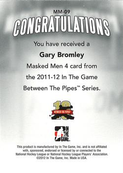 2015-16 In The Game Final Vault - 2011-12 In The Game Between The Pipes - Masked Men IV Silver (Green Vault) #MM-09 Gary Bromley Back