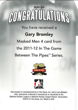 2015-16 In The Game Final Vault - 2011-12 In The Game Between The Pipes Masked Men IV Ruby Die Cuts (Green Vault) #MM-09 Gary Bromley Back
