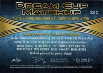 2019-20 Leaf In The Game Used - Dream Cup Matchup - Purple Spectrum Foil #DCM-02 Bobby Clarke / Bernie Parent / Bill Barber / Rick MacLeish / Mark Messier / Mike Richter / Alexei Kovalev / Brian Leetch Back