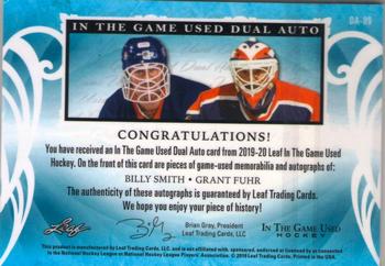 2019-20 Leaf In The Game Used - Dual Autographs - Purple Spectrum Foil #DA-09 Billy Smith / Grant Fuhr Back