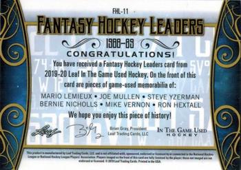 2019-20 Leaf In The Game Used - Fantasy Hockey Leaders - Bronze Spectrum Foil #FHL-11 Mario Lemieux / Joe Mullen / Steve Yzerman / Bernie Nicholls / Mike Vernon / Ron Hextall Back