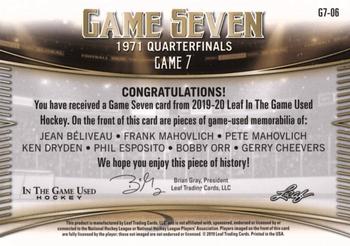 2019-20 Leaf In The Game Used - Game 7 - Magenta Spectrum Foil #G7-06 Jean Béliveau / Frank Mahovlich / Pete Mahovlich / Ken Dryden / Phil Esposito / Bobby Orr / Gerry Cheevers Back