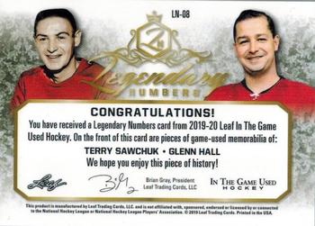 2019-20 Leaf In The Game Used - Legendary Numbers - Blue Spectrum Foil #LN-08 Terry Sawchuk / Glenn Hall Back