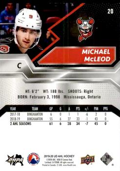2019-20 Upper Deck AHL #20 Michael McLeod Back