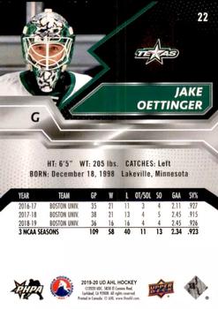 2019-20 Upper Deck AHL #22 Jake Oettinger Back
