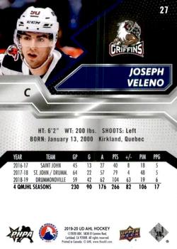 2019-20 Upper Deck AHL #27 Joseph Veleno Back
