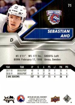 2019-20 Upper Deck AHL #71 Sebastian Aho Back