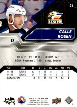 2019-20 Upper Deck AHL #74 Calle Rosen Back