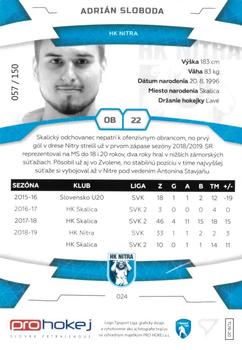 2019-20 SportZoo Tipsport Liga - Blue #24 Adrian Sloboda Back