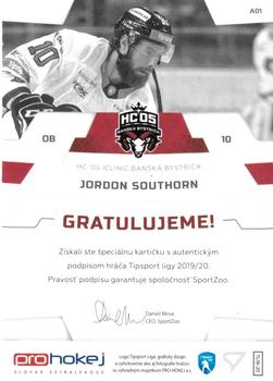 2019-20 SportZoo Tipsport Liga - Autograph #A01 Jordon Southorn Back