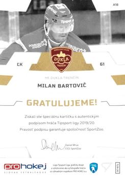 2019-20 SportZoo Tipsport Liga - Autograph #A18 Milan Bartovic Back