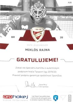 2019-20 SportZoo Tipsport Liga - Autograph #A28 Miklos Rajna Back