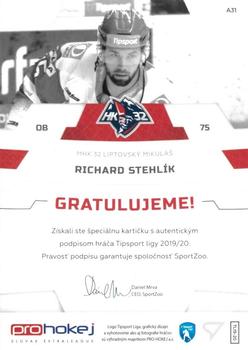 2019-20 SportZoo Tipsport Liga - Autograph #A31 Richard Stehlik Back