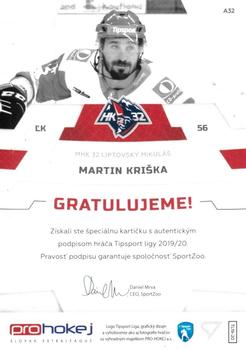 2019-20 SportZoo Tipsport Liga - Autograph #A32 Martin Kriska Back