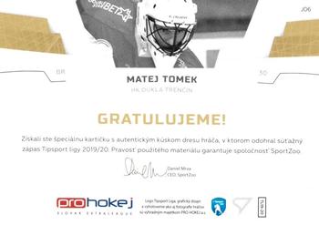 2019-20 SportZoo Tipsport Liga - Game Jersey #J06 Matej Tomek Back