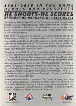 2008-09 In The Game Heroes and Prospects - He Shoots He Scores Redemption Points #NNO Syracuse Crunch Back