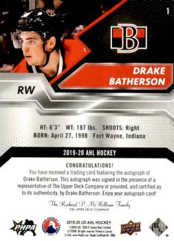 2019-20 Upper Deck AHL - Base Autographs #1 Drake Batherson Back