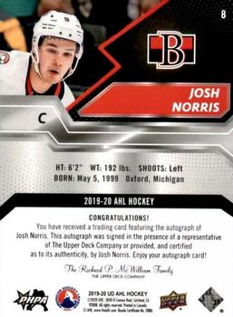 2019-20 Upper Deck AHL - Base Autographs #8 Josh Norris Back