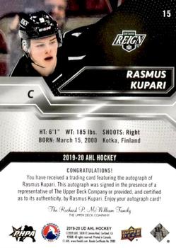 2019-20 Upper Deck AHL - Base Autographs #15 Rasmus Kupari Back