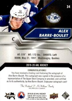 2019-20 Upper Deck AHL - Base Autographs #34 Alex Barre-Boulet Back