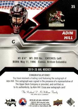 2019-20 Upper Deck AHL - Base Autographs #35 Adin Hill Back