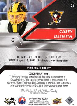 2019-20 Upper Deck AHL - Base Autographs #37 Casey DeSmith Back