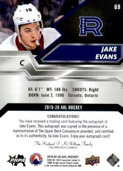 2019-20 Upper Deck AHL - Base Autographs #69 Jake Evans Back