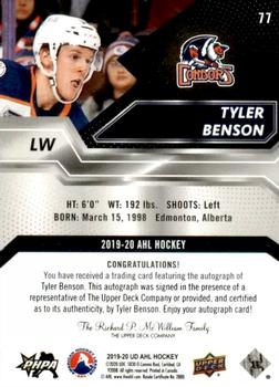 2019-20 Upper Deck AHL - Base Autographs #77 Tyler Benson Back