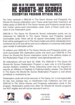 2005-06 In The Game Heroes and Prospects - He Shoots-He Scores Redemption Points #NNO Sudbury Wolves Back