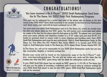 2002-03 Be a Player Memorabilia - Draft Redemption #NNO 2 Back