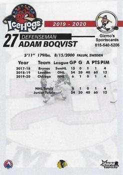 2019-20 Gizmo's Sportscards Rockford IceHogs (AHL) #NNO Adam Boqvist Back