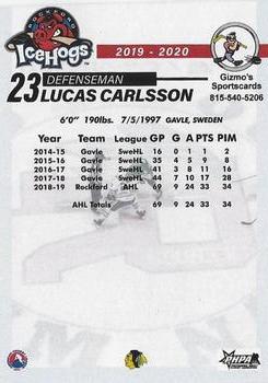 2019-20 Gizmo's Sportscards Rockford IceHogs (AHL) #NNO Lucas Carlsson Back