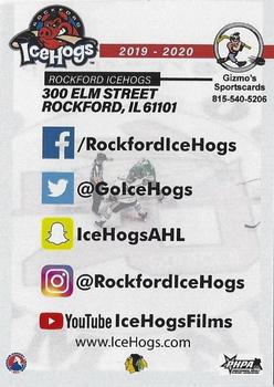 2019-20 Gizmo's Sportscards Rockford IceHogs (AHL) #NNO Hammy Hog Back