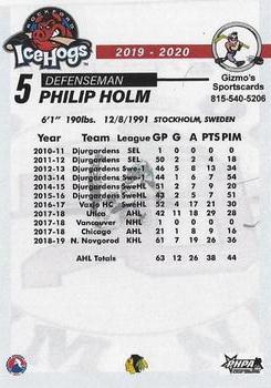 2019-20 Gizmo's Sportscards Rockford IceHogs (AHL) #NNO Philip Holm Back
