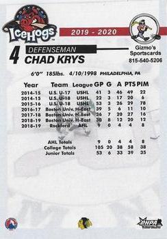 2019-20 Gizmo's Sportscards Rockford IceHogs (AHL) #NNO Chad Krys Back
